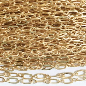 100ft Gold Plated Long and Short Chain: 4X2mm Soldered Brass Bulk Chain