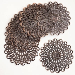 10 Antiqued Copper Filigree Sheets: 45mm Steel Findings