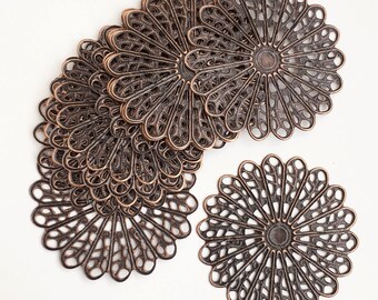 10 Antiqued Kupfer Filigree Blätter: 45 mm Stahl Zubehör