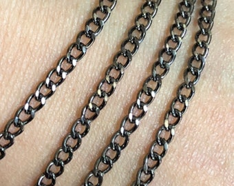 Gunmetal Plated Curb Chain: 3ft Steel Chain (3x2.5mm)