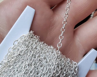 Cadena de cable de latón plateado de 32 pies: cadena a granel de 2,5 x 3,5 mm