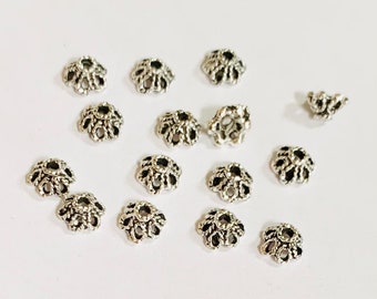 100 Antique silver filigree bead caps 7mm