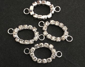 4 st försilvrade mässingskopplingar med strass 21 x 12 mm