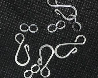 25 sets  of silver plated flat single wire hook and eye clasp  18X9mm