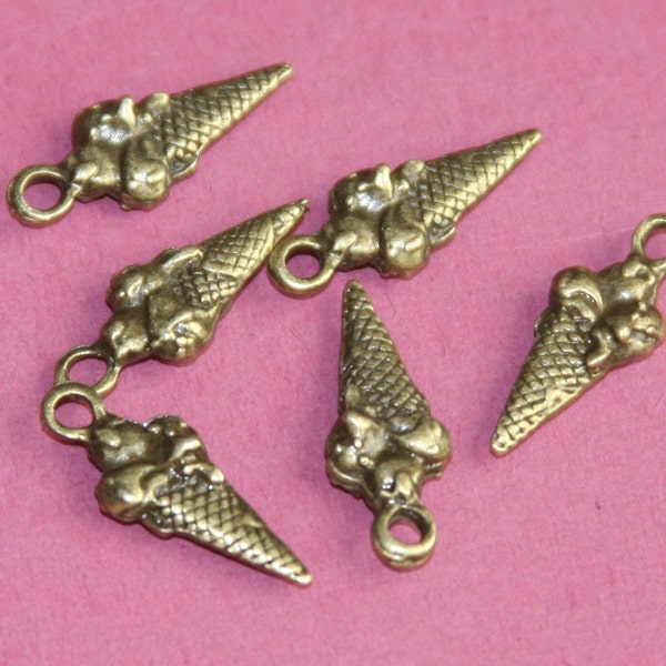 10 pcs  Antique brass finished  ice cream cone charm 18x7mm, ice cream cone drops, ice cream cone pendant