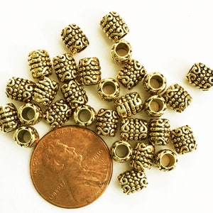 60 Antique Gold Tube Spacer Beads: 6x5mm Alloy Beads with 3mm Hole