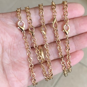 Bulk 5PCs Light Gold Steel Chain Bracelet with Lobster Clasp - 7 Inch