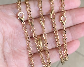 Bulk 5PCs  Light Gold color steel chain bracelet   with lobster clasp  7 inch long, gold  color  finished bracelet for charm bracelet