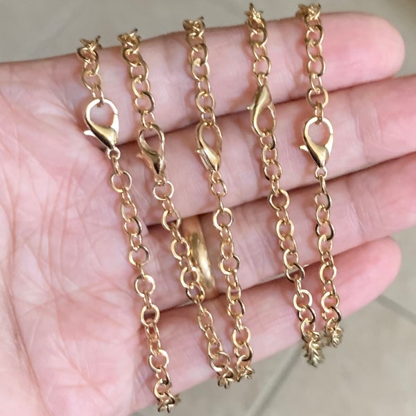 Bulk 5PCs  Light Gold color steel chain bracelet   with lobster clasp  7 inch long, gold  color  finished bracelet for charm bracelet