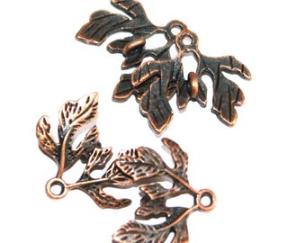 12 Antique  Leaf Branch Connectors: Red Bronze Links (17x19mm)
