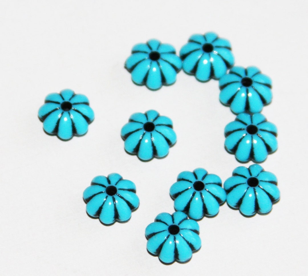 100 Pcs Vintage Acrylic Flower Rondelle Beads 7.2 Blue With Black ...