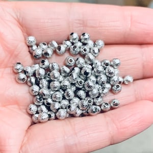 100 pcs antique silver round brush beads 4mm