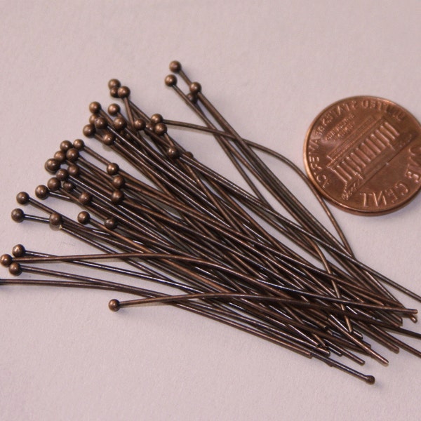 100 pcs of Antiqued copper plated Ball end head pin - 24 gauge - 2 inch