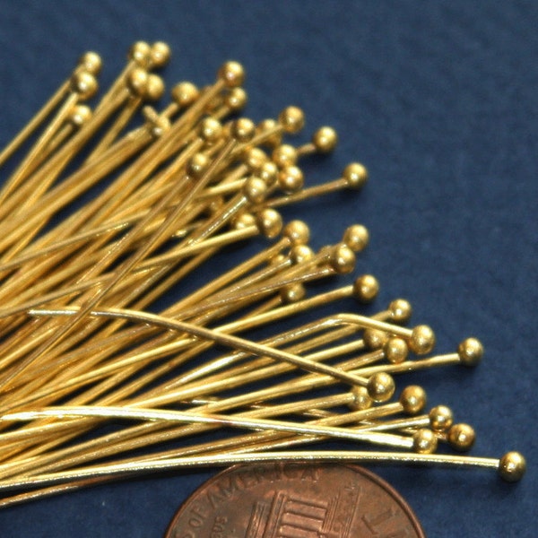 24 gauge Gold color  Ball end head pin  24 gauge with 2mm ball  - 2 inch long  200