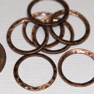 15 pcs   Antiqued copper hammered circle link 16mm