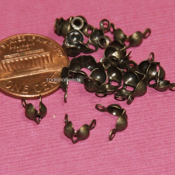 100 pcs  antique brass clam shell bead tip 7x4mm