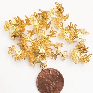 50 Gold Plated Filigree Bead Caps: Brass Jewelry Supplies (13mm)