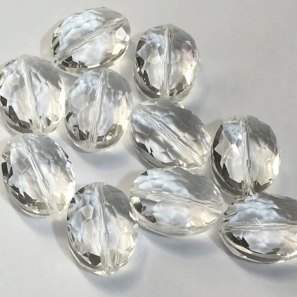 6 pcs  oval crystal beads beads 12x15mm, electro plated crystal beads, clear crystal