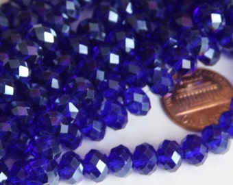 15 inch Strand  Dark  Blue Glass faceted rondelle beads 5X8mm