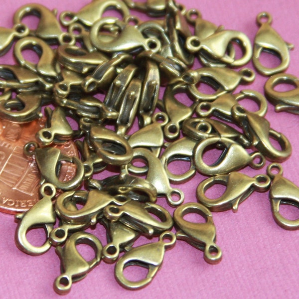 50 pcs  antique brass  lobster claw clasp 12X7mm , alloy lobster clasps