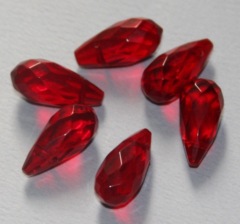 12 pcs of Ruby Red glass Quartz faceted thin briolette 8x16mm