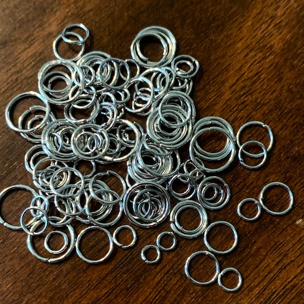 550  assorted sizes Platinum color steel  jump rings 4mm, 5mm, 6mm,8mm, 10mm