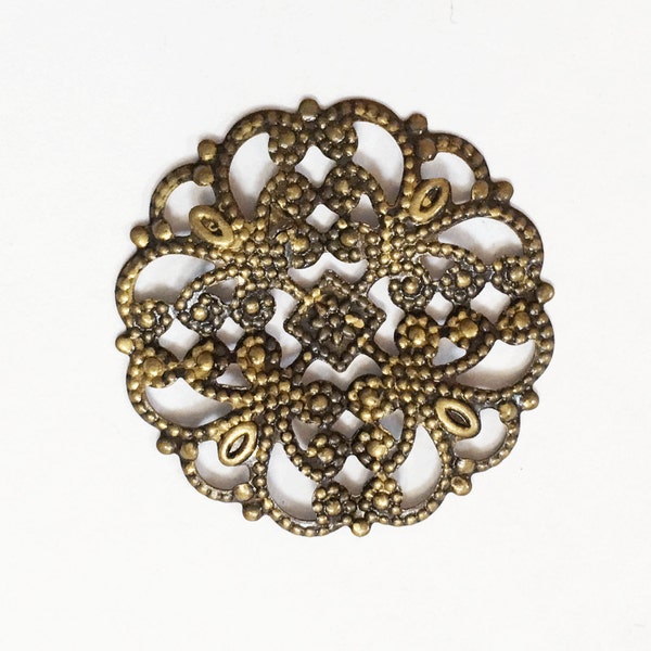 12 antique  brass filigree round  22mm, bronze filigree connector