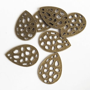 16 Antique Brass Teardrop Connectors: Alloy Pendants (25x17mm)