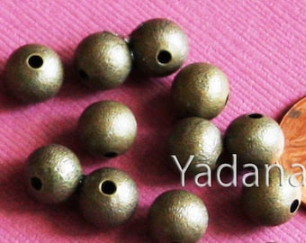 50 pcs  Anitque brass round brush beads 8mm