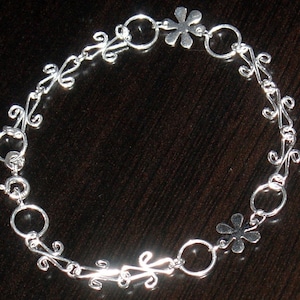 Sterling Silver Snowflake Bracelet: Fancy Wire Chain, 7 1/2&quot;