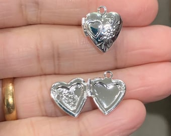 10  Silver  Heart Locket Pendant 13x15mm, puff heart locket, locket pendant, silver pendant