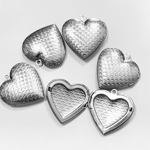 5PCs steel heart locket Pendant  29x29mm
