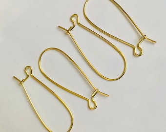 50 pcs  Yellow Gold Kidney ear wire 33X14mm, gold earring hooks