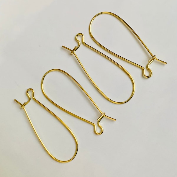 50 pcs  Yellow Gold Kidney ear wire 33X14mm, gold earring hooks