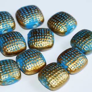 ヴィンテージ アクリル ブラシ スクエア ビーズ 19 x 10 mm ブルー ゴールド アクセント 15 個