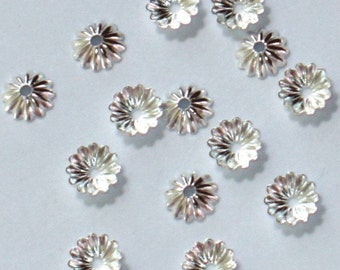 200 pcs  silver-plated ribbed beadcap - fits 6-8mm beads