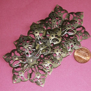 Bulk 50 pcs Antiqued brass filigree pendant drop 63mm image 1