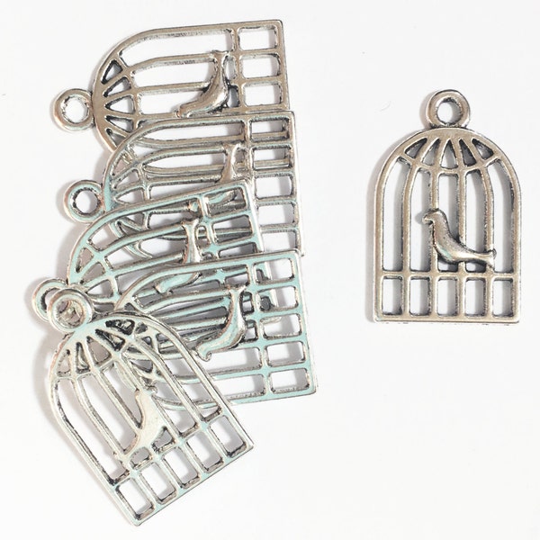 Bulk 60  double sided antique silver birdcage pendant 19x12mm, alloy birdcage charm