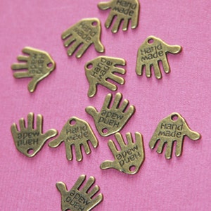 20 pcs  antiqued  brass hand charm 13x12mm