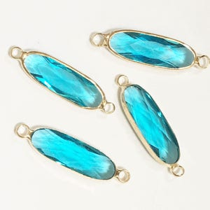 4 pcs Glass faceted oval with brass setting 27x7mm Zircon blue , glass connector 1/1 loop with brass setting, long oval connector image 2