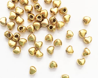 100 antique gold alloy spacer beads, antique gold heart spacer beads 3x3mm