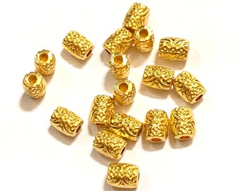 50 Gold Drum spacer beads 8x7mm,   1.5mm hole ,Gold alloy Barrel spacer beads, Bulk Gold  alloy spacer beads