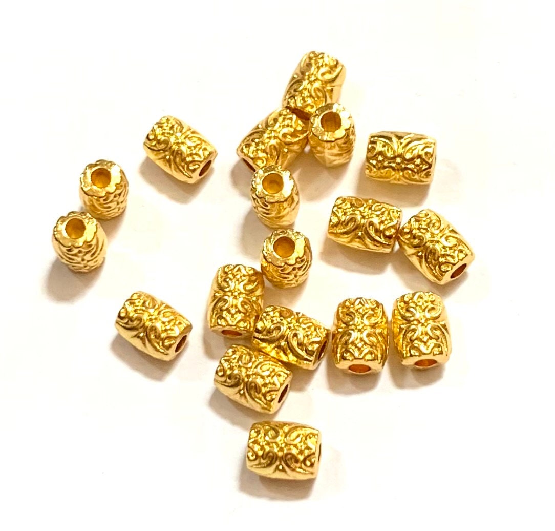 Hammered Tube Beads, Gold Tube Beads, Barrel Bead, Dotted, Dimple, Gold  Beads, Statement Beads, Bracelet Bead, 22k Matte Gold Plated 4pc 