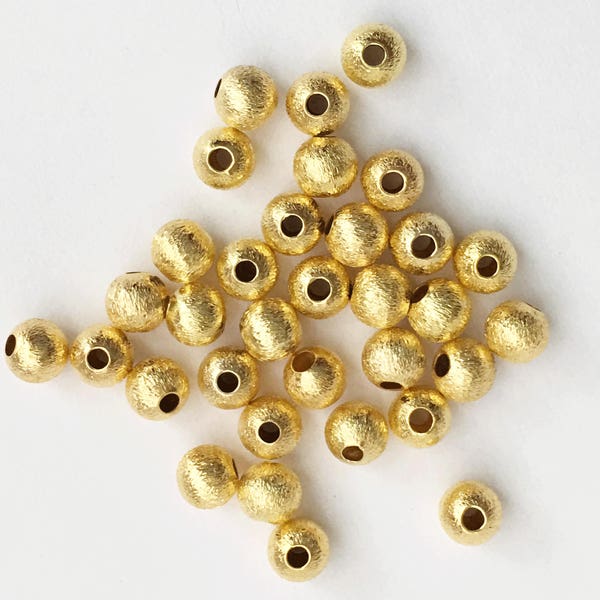 50 pcs  Gold plated round brushed beads 6mm