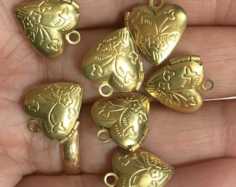10 brass Heart Locket Pendant 13x15mm, puff heart locket with flower, locket pendant, raw brass pendant