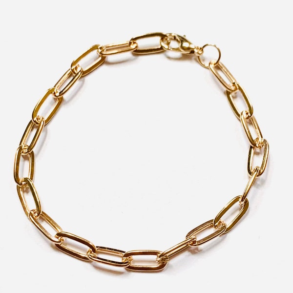 Bulk 5PCs  Light Gold color steel chain bracelet with lobster clasp 7.5 inch long, gold  color  finished bracelet for charm bracelet