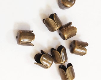 Bulk 500 Antiqued brass finish steel bead cap 7x6.5mm, Tassel bead caps