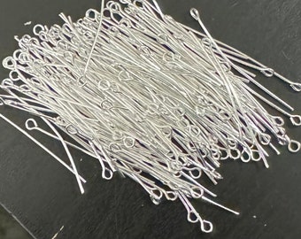 Bulk 350 Silver finished Steel eyepins 40mm long  21 gauge