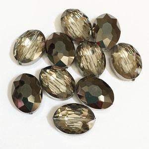 6 pcs  two tone oval crystal beads beads 12x15mm, electro plated crystal beads, Smoky