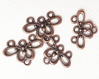 24 Antique Copper Connector Links: Red Bronze, 4 Loops (19x13mm)